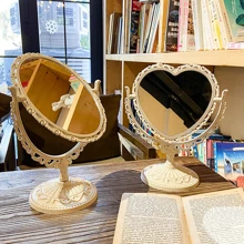 1入組經典雙面化妝鏡臥室桌面心形可愛公主鏡