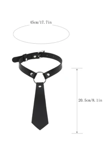 哥德式pu皮革蝴蝶結領帶頸圈項鍊,女士鏈剪頸圈項鍊,男士新款珠寶首飾 - 黑色 - 查看 3