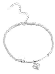 BALMORA 1入組極簡基本款S925純銀幾何方形心形手環帶鏈子適合女士,日常穿著禮品 - 銀色 - 查看 4