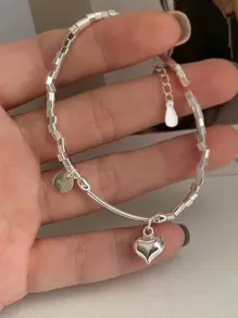 BALMORA 1入組極簡基本款S925純銀幾何方形心形手環帶鏈子適合女士,日常穿著禮品 - 銀色 - 查看 2