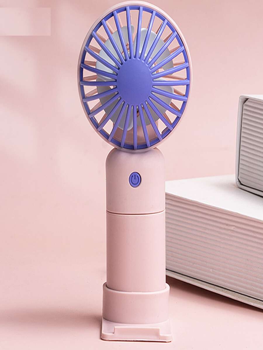 1pc Plastic Mini Fan, Modern Two Tone Handheld Fan For Home - Pink - View 1