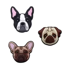 3入組/套豪華狗形PVC鞋扣裝飾，可愛鬥牛犬和哈巴狗設計，中性鞋配件 - 彩色 - 查看 1