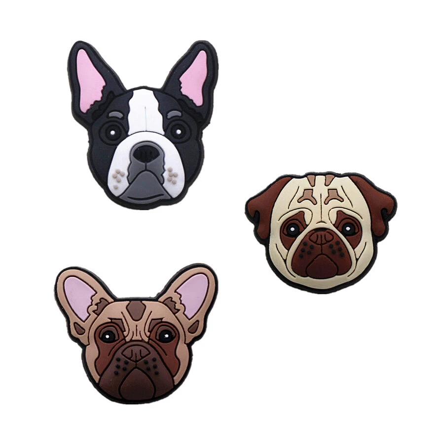 3入組/套豪華狗形PVC鞋扣裝飾，可愛鬥牛犬和哈巴狗設計，中性鞋配件 - 彩色 - 查看 1
