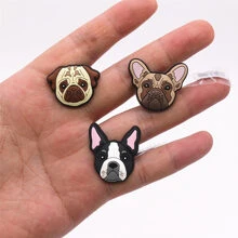 3入組/套豪華狗形PVC鞋扣裝飾，可愛鬥牛犬和哈巴狗設計，中性鞋配件 - 彩色 - 查看 5