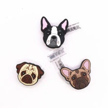 3入組/套豪華狗形PVC鞋扣裝飾，可愛鬥牛犬和哈巴狗設計，中性鞋配件 - 彩色 - 查看 6