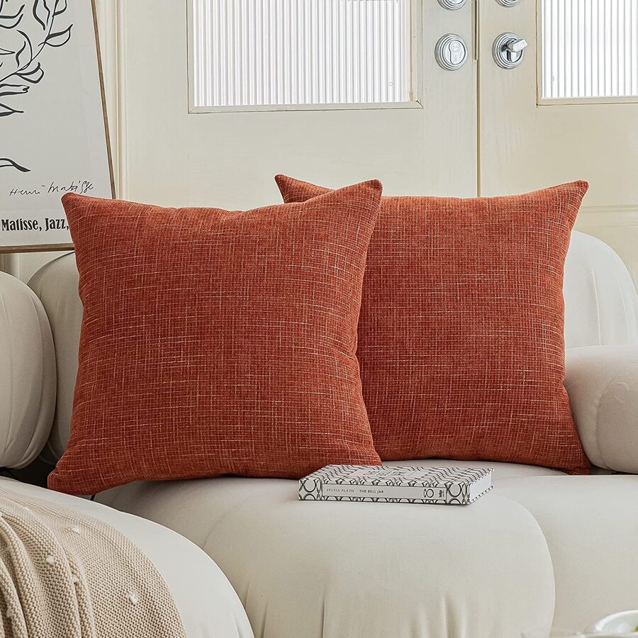 One Brick Red Starry Pattern Decorative Pillowcase (Without Pillow Core), Fashionable And Modern Square Chenille Cushion Cover Suitable For Daily Home Sofa, Bedroom Bed, Car Lumbar Pillow, All Seasons - Orange - View 1