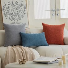 One Brick Red Starry Pattern Decorative Pillowcase (Without Pillow Core), Fashionable And Modern Square Chenille Cushion Cover Suitable For Daily Home Sofa, Bedroom Bed, Car Lumbar Pillow, All Seasons - Orange - View 7