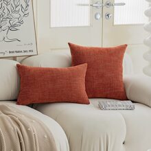 One Brick Red Starry Pattern Decorative Pillowcase (Without Pillow Core), Fashionable And Modern Square Chenille Cushion Cover Suitable For Daily Home Sofa, Bedroom Bed, Car Lumbar Pillow, All Seasons - Orange - View 4