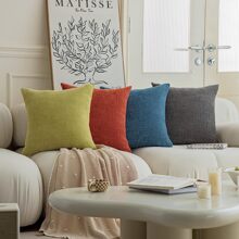 One Brick Red Starry Pattern Decorative Pillowcase (Without Pillow Core), Fashionable And Modern Square Chenille Cushion Cover Suitable For Daily Home Sofa, Bedroom Bed, Car Lumbar Pillow, All Seasons - Orange - View 9