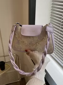 拼接顏色女性時尚單肩包 - 紫色 - 查看 6