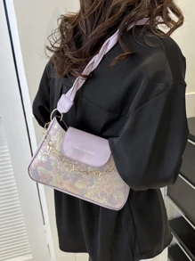 拼接顏色女性時尚單肩包 - 紫色 - 查看 3