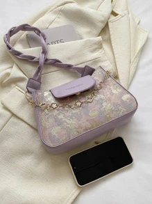 拼接顏色女性時尚單肩包 - 紫色 - 查看 7