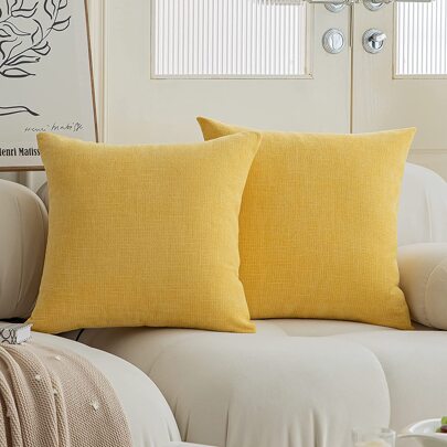 黃色星空紋飾枕套（不含枕芯），時尚現代方形雪尼爾坐墊套，適用於家庭沙發、臥室床、汽車靠墊，適合所有季節的日常使用