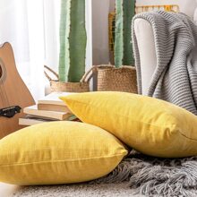 One Yellow Starry Pattern Decorative Pillow Cover (Pillow Core Not Included), Fashionable And Modern Square Chenille Cushion Cover, Suitable For Everyday Use On Home Sofas, Bedroom Beds, Car Lumbar Pillows, All Seasons - Yellow - View 4