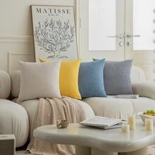 One Yellow Starry Pattern Decorative Pillow Cover (Pillow Core Not Included), Fashionable And Modern Square Chenille Cushion Cover, Suitable For Everyday Use On Home Sofas, Bedroom Beds, Car Lumbar Pillows, All Seasons - Yellow - View 8