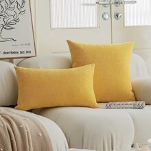 One Yellow Starry Pattern Decorative Pillow Cover (Pillow Core Not Included), Fashionable And Modern Square Chenille Cushion Cover, Suitable For Everyday Use On Home Sofas, Bedroom Beds, Car Lumbar Pillows, All Seasons - Yellow - View 5