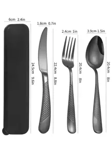 1 set de cubiertos de acero inoxidable con estuche, para cocina, regalo de Navidad, útiles escolares - Negro - Ver 5