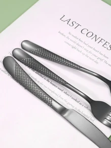 1 set de cubiertos de acero inoxidable con estuche, para cocina, regalo de Navidad, útiles escolares - Negro - Ver 2