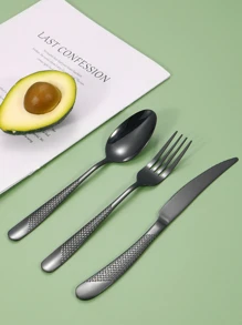1 set de cubiertos de acero inoxidable con estuche, para cocina, regalo de Navidad, útiles escolares - Negro - Ver 4