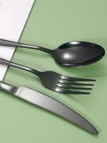 1 set de cubiertos de acero inoxidable con estuche, para cocina, regalo de Navidad, útiles escolares - Negro - Ver 3