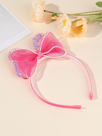 1入組女孩人造珍珠和蝴蝶結裝飾髮箍適合派對