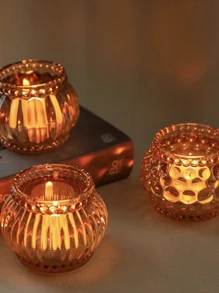 玻璃燭台，非常適合浪漫晚餐、婚禮、酒店、餐廳、生日派對裝飾，帶無菸蠟燭杯，適合情人節 - 黃色 - 查看 4