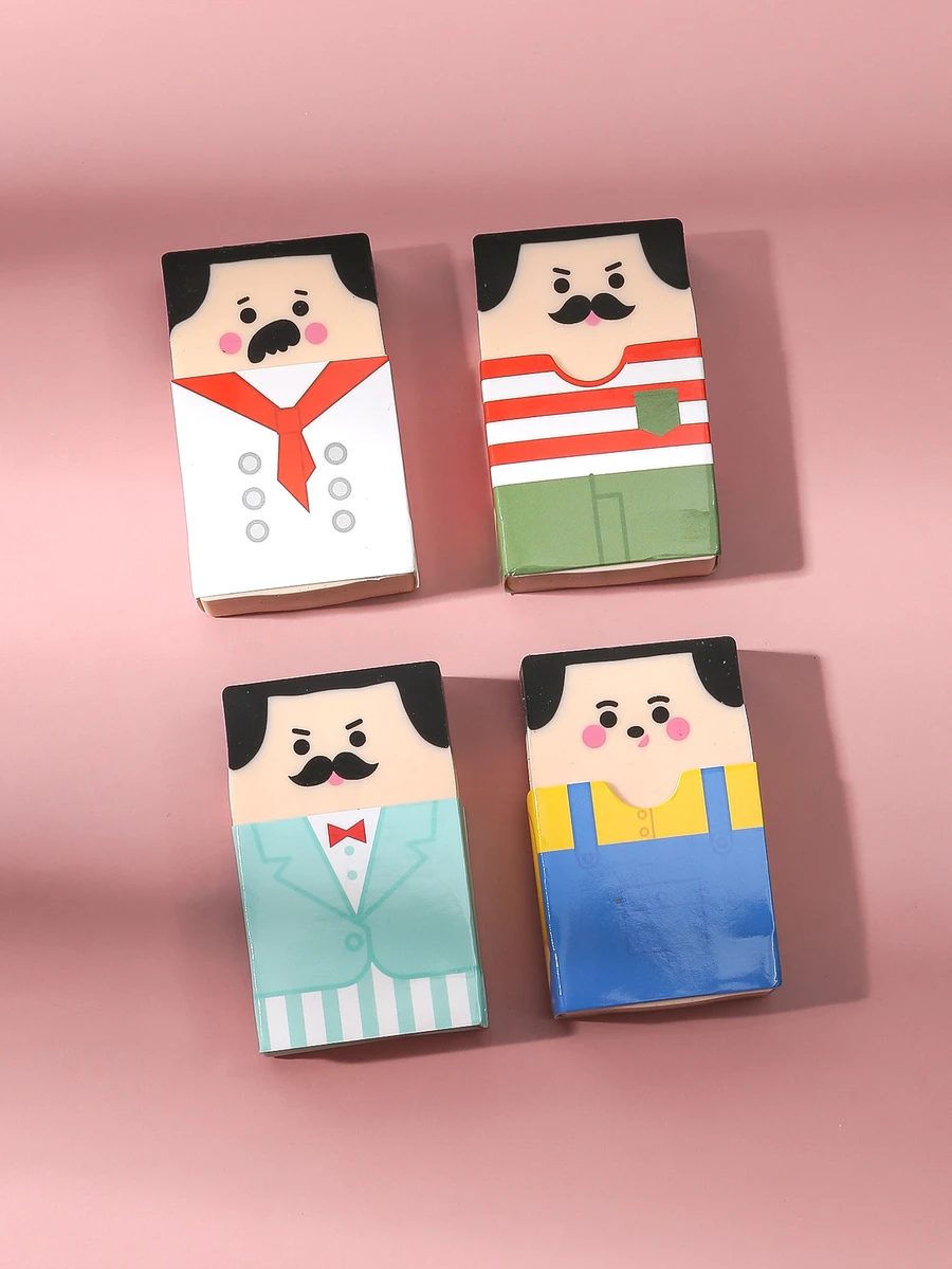 4pcs Cute Emoticons With Hairstyles And Beards In Paper Clothes Men Erasers - Multicolor - View 1