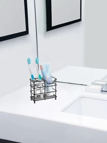 1入組小號不銹鋼牙刷架，剃須刀牙膏架，5槽黑色浴室配件收納盒，適用於小空間 - 黑色 - 查看 7