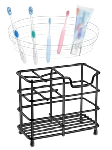 1入組小號不銹鋼牙刷架，剃須刀牙膏架，5槽黑色浴室配件收納盒，適用於小空間 - 黑色 - 查看 6