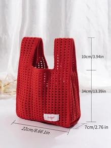Mini Lightweight Foldable Simple Red Hollow Knitted Handbag For Vacation, Mother Day Gifts, Mom Gifts, Mommy's Essentials, Mommy Bag For Going Out, Hottest Beach Bags, Holiday - Red - View 5