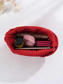 Mini Lightweight Foldable Simple Red Hollow Knitted Handbag For Vacation, Mother Day Gifts, Mom Gifts, Mommy's Essentials, Mommy Bag For Going Out, Hottest Beach Bags, Holiday - Red - View 4