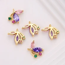 5入組時尚方晶鋯石和銅製成喇叭花造型DIY首飾類裝飾用品,適合適用於製作項鍊,耳環,手環 - 金黃色 - 查看 2