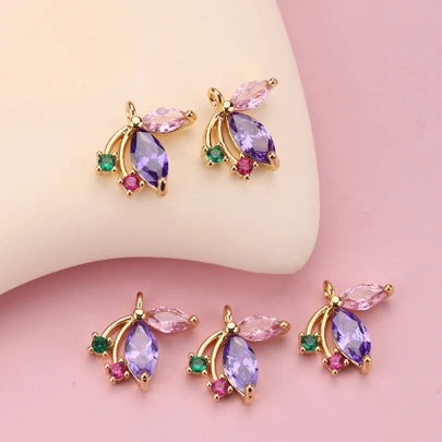 5入組時尚方晶鋯石和銅製成喇叭花造型DIY首飾類裝飾用品,適合適用於製作項鍊,耳環,手環