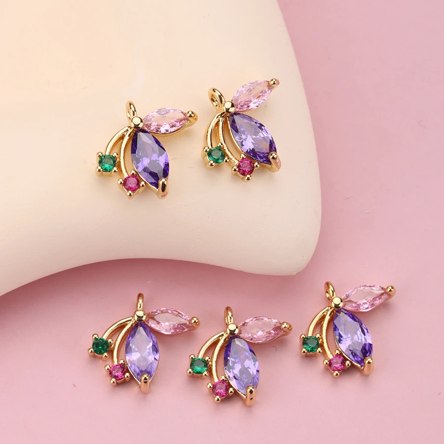 5入組時尚方晶鋯石和銅製成喇叭花造型DIY首飾類裝飾用品,適合適用於製作項鍊,耳環,手環 - 金黃色 - 查看 1