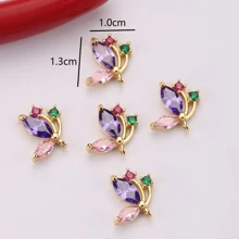 5入組時尚方晶鋯石和銅製成喇叭花造型DIY首飾類裝飾用品,適合適用於製作項鍊,耳環,手環 - 金黃色 - 查看 3