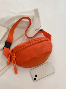 Solid Color Casual And Versatile Canvas Chest Bag, Multi-Functional Women's Wide Strap, Crossbody Bag, Fashionable And Simple Shoulder Bag, Commuting Outdoor Sports Waist Bag - Burnt Orange - View 5