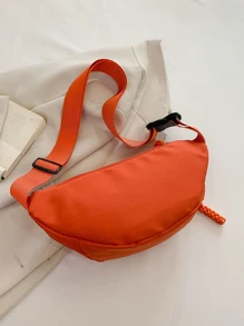 Solid Color Casual And Versatile Canvas Chest Bag, Multi-Functional Women's Wide Strap, Crossbody Bag, Fashionable And Simple Shoulder Bag, Commuting Outdoor Sports Waist Bag - Burnt Orange - View 4