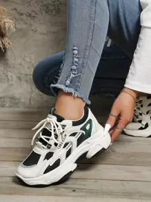 Women's Fashionable Versatile Chunky Sole Chunky Sneakers, Casual Sports Shoes - Black - View 5