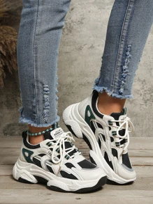 Women's Fashionable Versatile Chunky Sole Chunky Sneakers, Casual Sports Shoes - Black - View 1