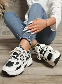 Women's Fashionable Versatile Chunky Sole Chunky Sneakers, Casual Sports Shoes - Black - View 3