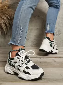 Women's Fashionable Versatile Chunky Sole Chunky Sneakers, Casual Sports Shoes - Black - View 6