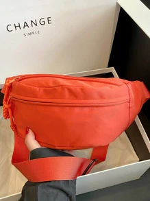 Solid Color Casual And Versatile Canvas Chest Bag, Multi-Functional Women's Wide Strap, Crossbody Bag, Fashionable And Simple Shoulder Bag, Commuting Outdoor Sports Waist Bag - Burnt Orange - View 2
