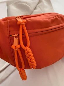 Solid Color Casual And Versatile Canvas Chest Bag, Multi-Functional Women's Wide Strap, Crossbody Bag, Fashionable And Simple Shoulder Bag, Commuting Outdoor Sports Waist Bag - Burnt Orange - View 6