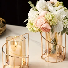 燭台裝飾，北歐浪漫客廳餐桌歐式豪華高檔鐵藝燭光晚餐燭台擺件 - 金色 - 查看 3