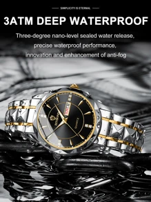 BINBOND Luxury Brand Fashion Men's Gold Watch Stainless Steel Quartz Watch Men's Business Date Week Display Rhinestone Watch Men's Night Light Clock - Black - View 4
