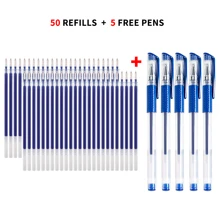 50支0.5毫米黑色圓珠筆筆芯和5支中性按壓式水性簽字筆，辦公和學生文具用品 - 藍色 - 查看 1