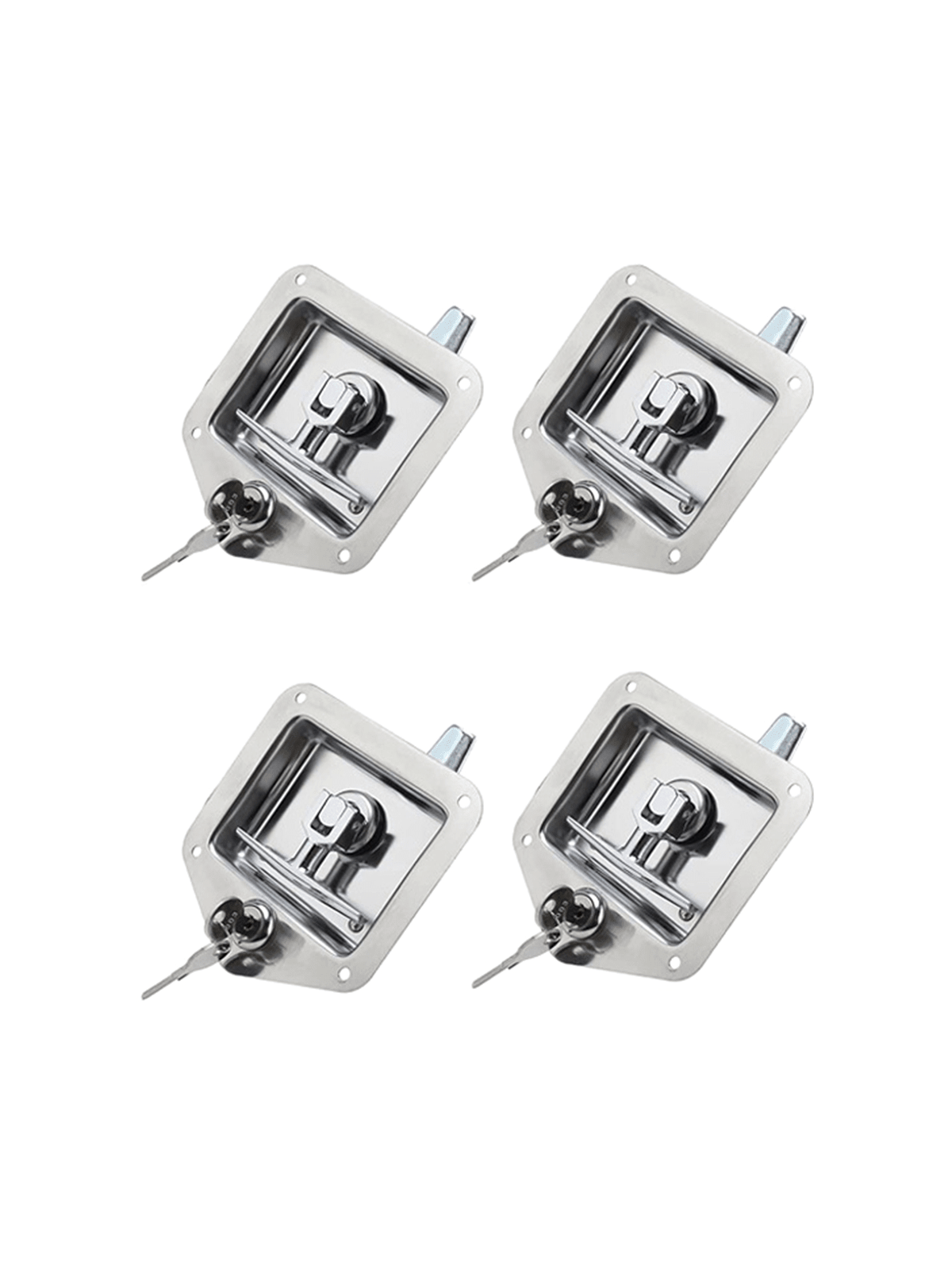 4 Pcs Stainless Steel Trailer Door Latch With T-Handle & Keys - 304 Stainless Steel, Polished, With Gasket