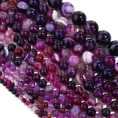 1 String Natural Amethyst Beads, Gemstone Round Beads, Natural Stone Beads, Striped, Suitable For Jewelry Making, DIY Bracelet Necklace Beads, Size: 4/6/8/10/12mm