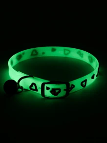 1入組貓和小型犬熒光粉紅色矽膠愛心形寵物項圈，夜光項圈適合夜間戶外活動防走失寵物配件 - 玫紅色 - 查看 2