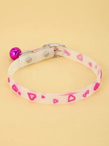 1入組貓和小型犬熒光粉紅色矽膠愛心形寵物項圈，夜光項圈適合夜間戶外活動防走失寵物配件 - 玫紅色 - 查看 6